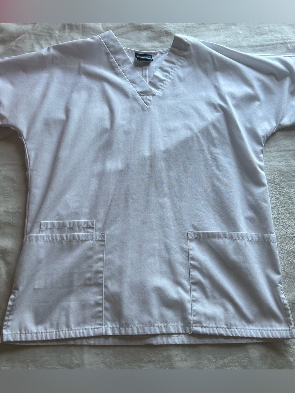 Cherokee White V-Neck Scrub Top with Dual Front Pockets
